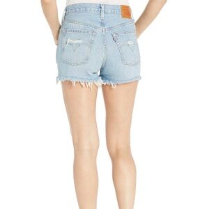 Levi's Taille Haute Line 501 High Waist Ripped Cutoff Denim Shorts Size 28
